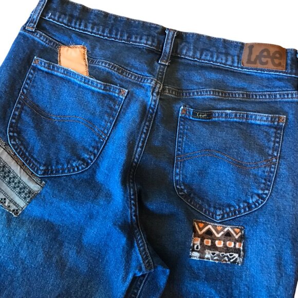 Upcycled Boho Patchwork Jeans, Women's Size 10: Coffee-Inspired Hippie Pants - Picture 2 of 15